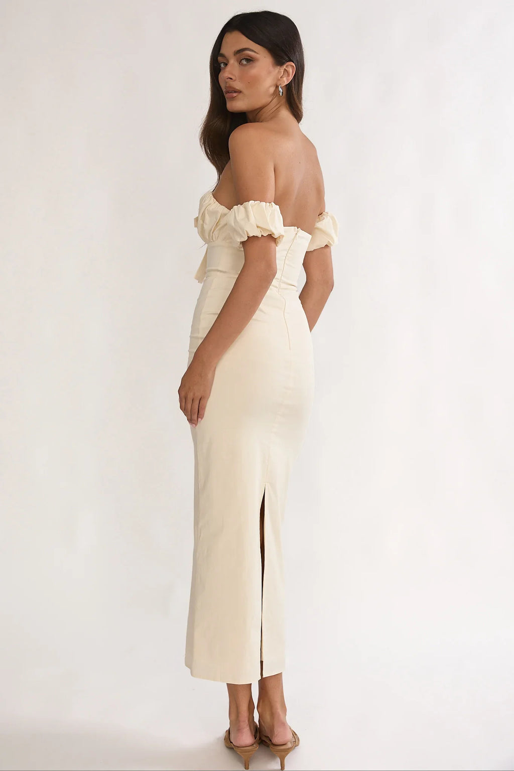 Maelis Off-Shoulder Puff Sleeve Maxi Dress Vanilla