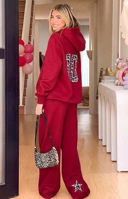 Beginning Burgundy Leopard Star Hoodie