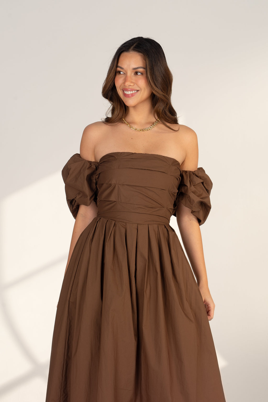 Dahlia Off Shoulder Puffed Sleeve Midi Dress