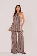 Dulcie Stripe Halter Tie Top & Wide Leg Pant Set