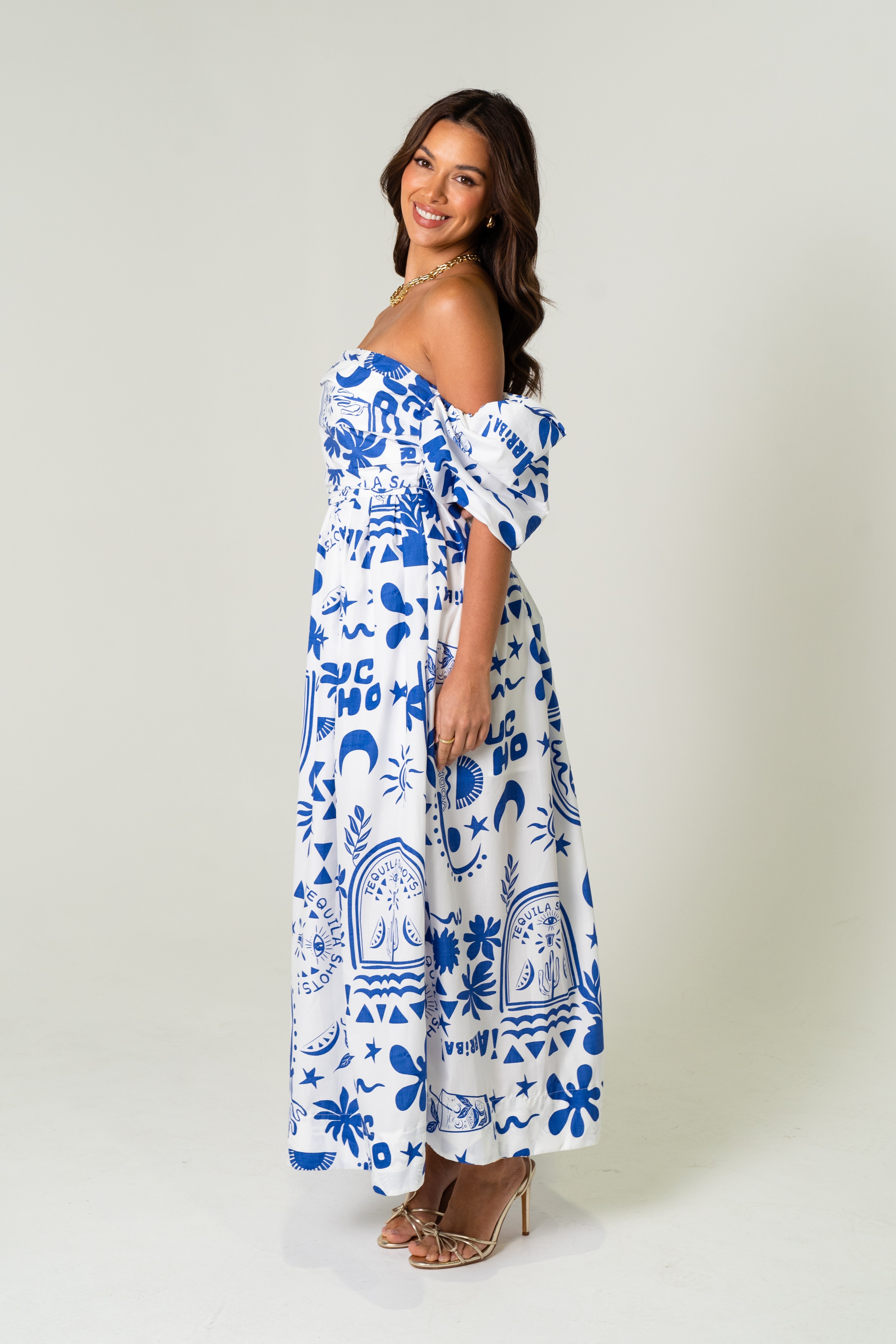 Dahlia Off Shoulder Puffed Sleeve Midi Dress