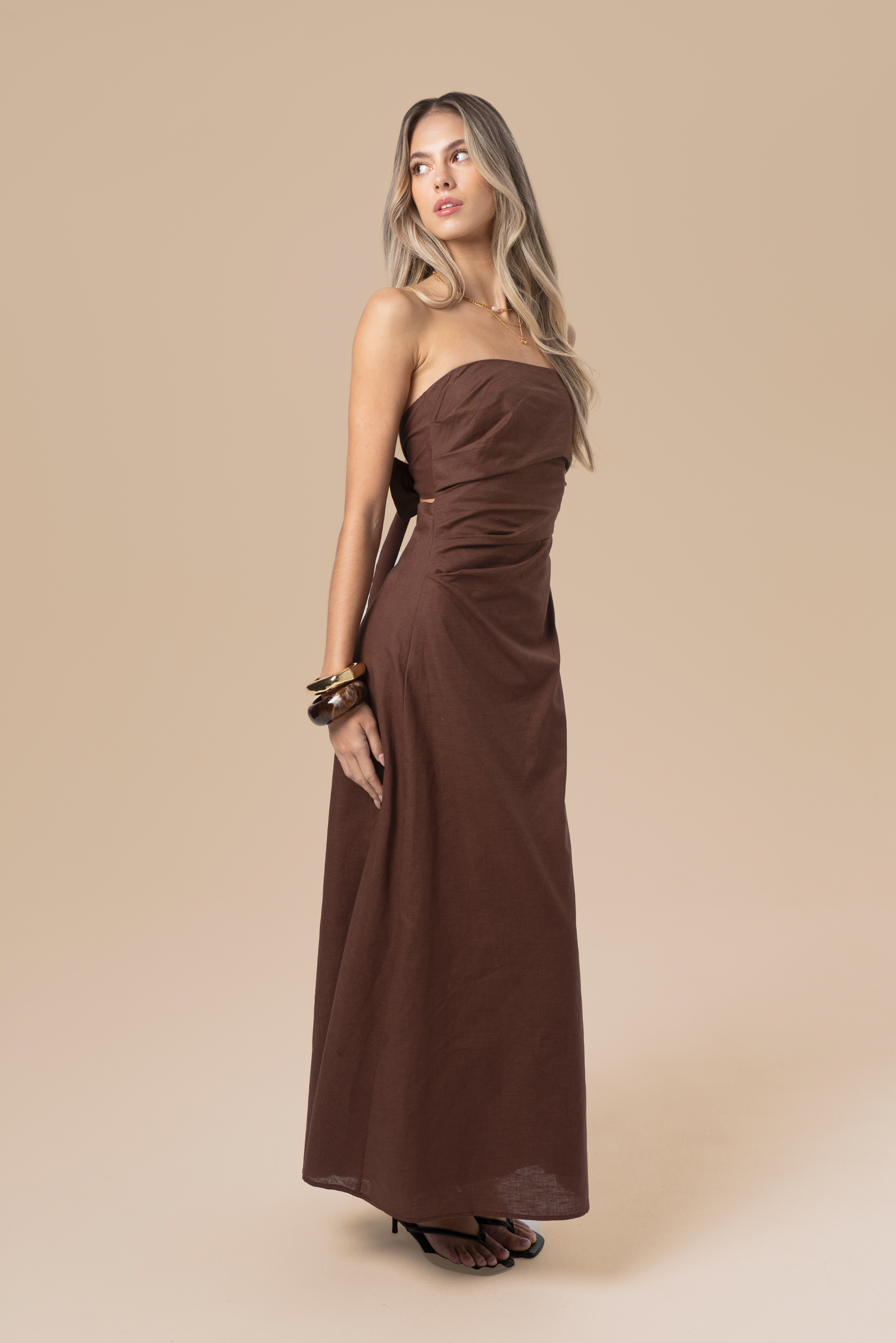 Emma Strapless Chocolate Maxi Dress