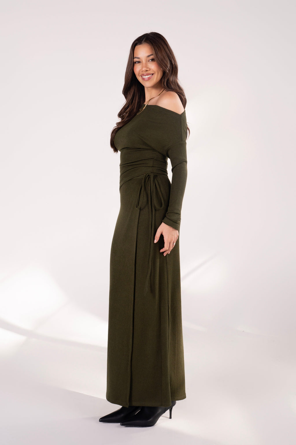 Indy Green Drop Shoulder Top & Wrap Maxi Skirt Set