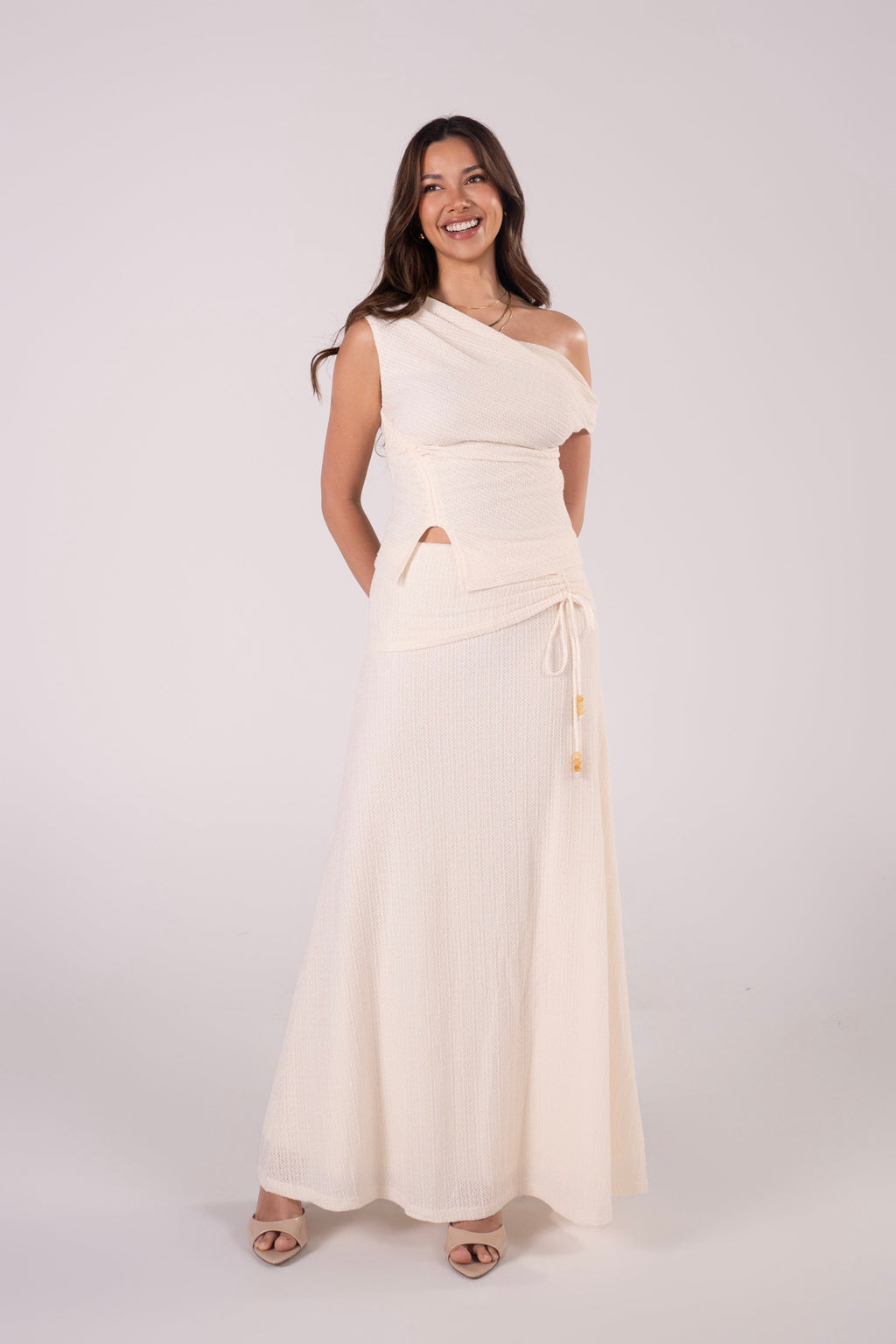 Marlow Cream Knit Drop Shoulder Top & Maxi Skirt