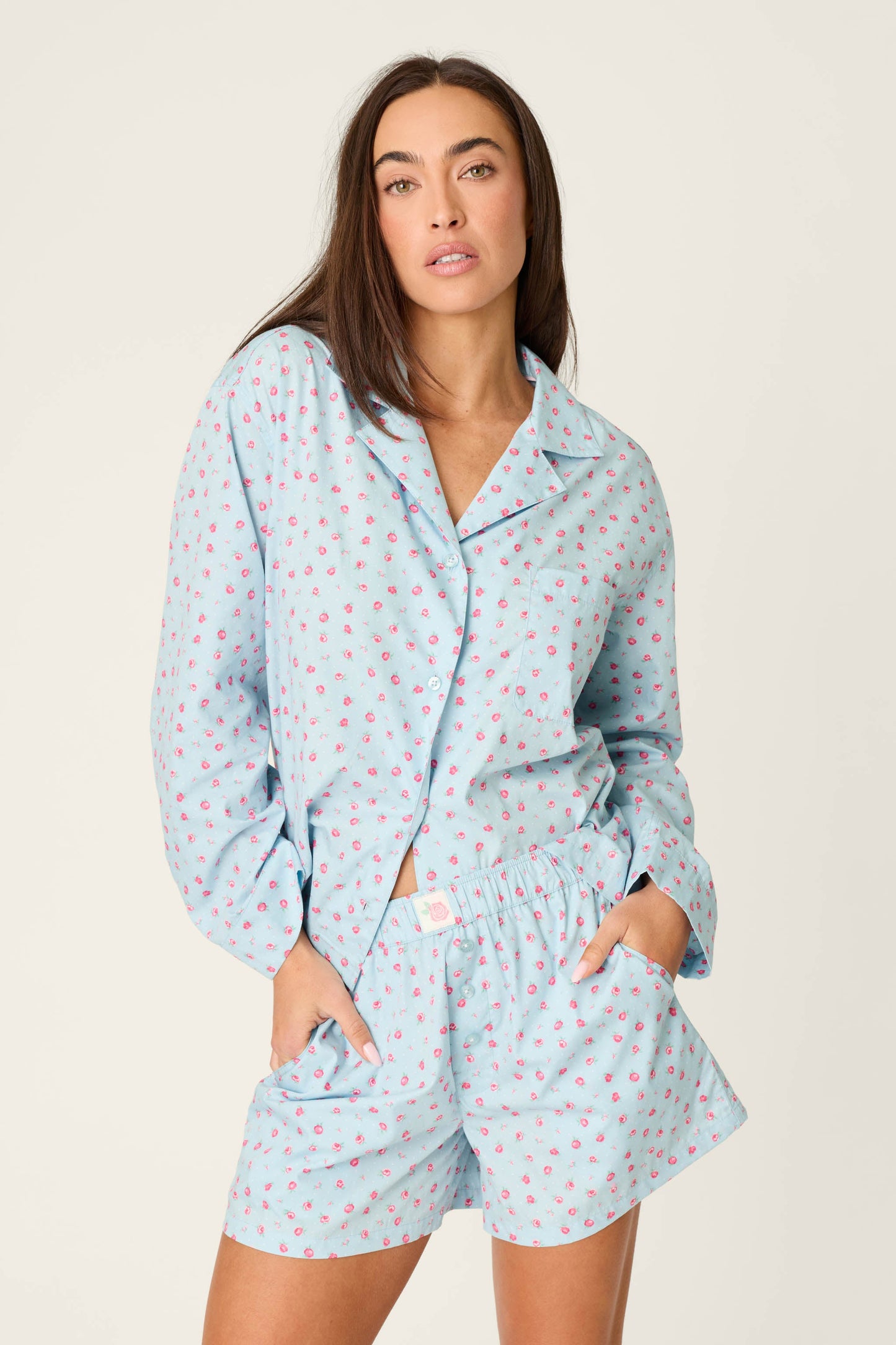 Afterparty Poplin Rosy Nights Short PJ Set