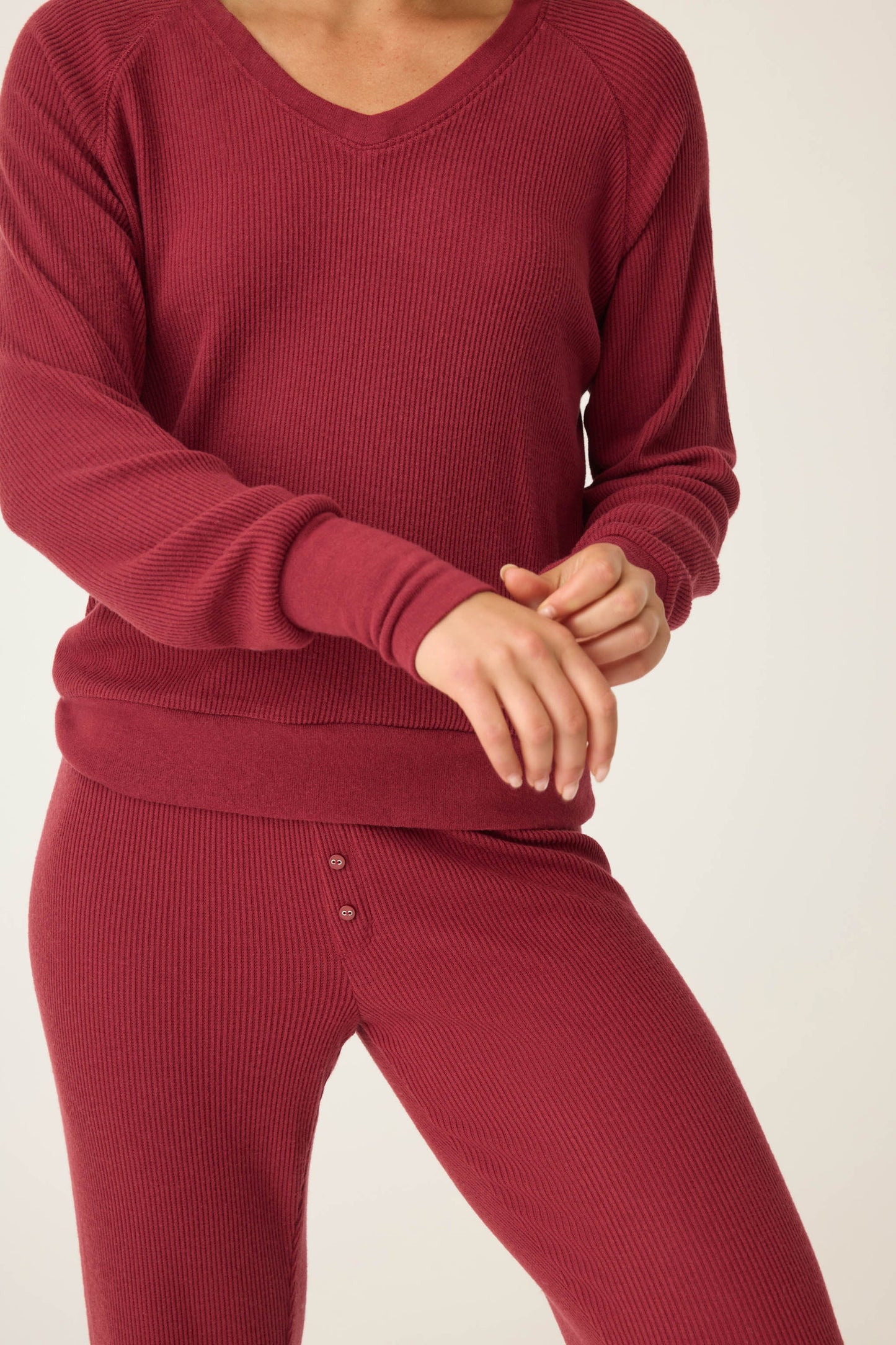 Textured Essentials Port Long Sleeve Top