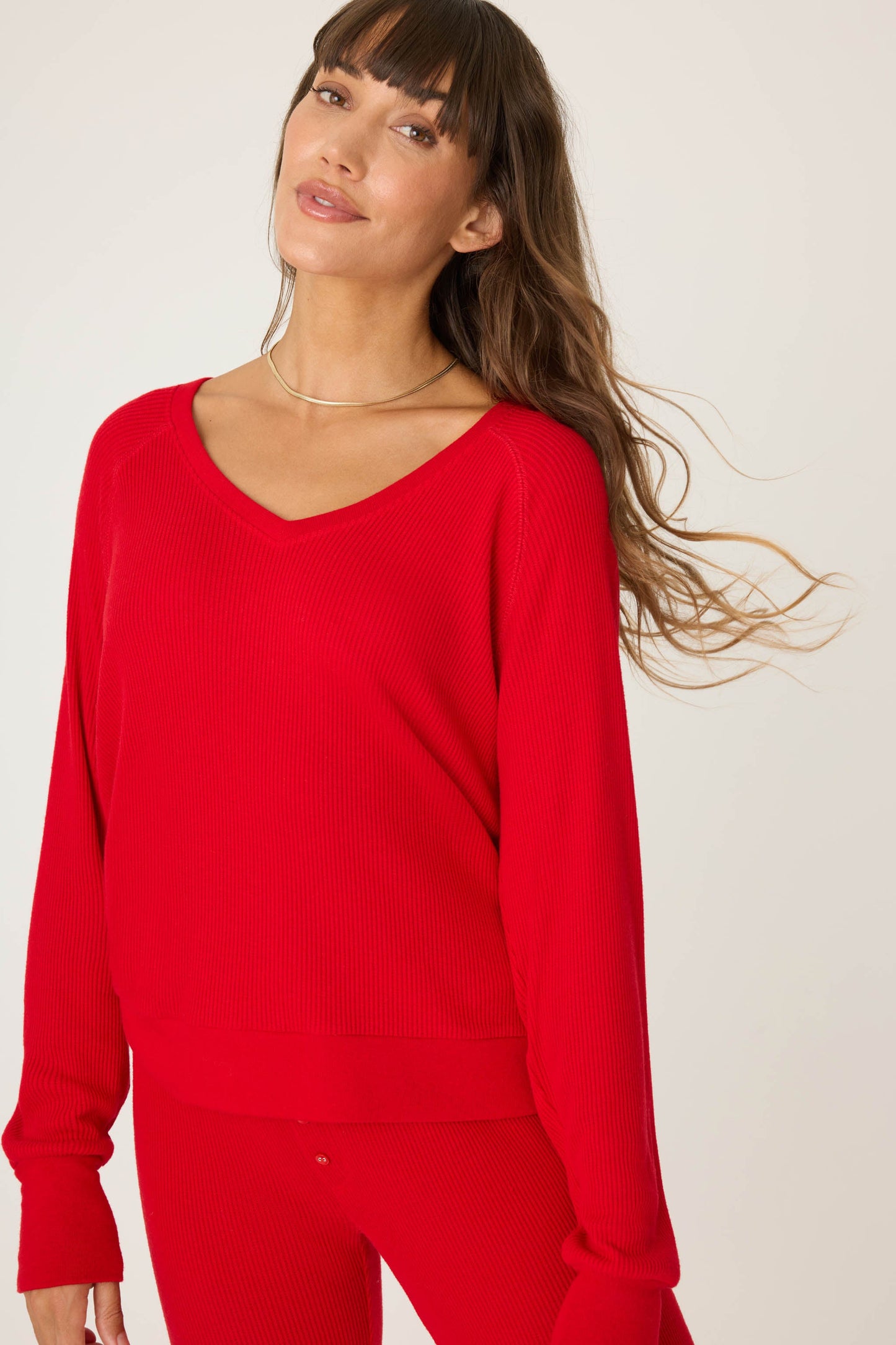 Textured Essentials Red Long Sleeve Top