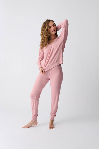 Textured Essentials Rosewood Long Sleeve Top