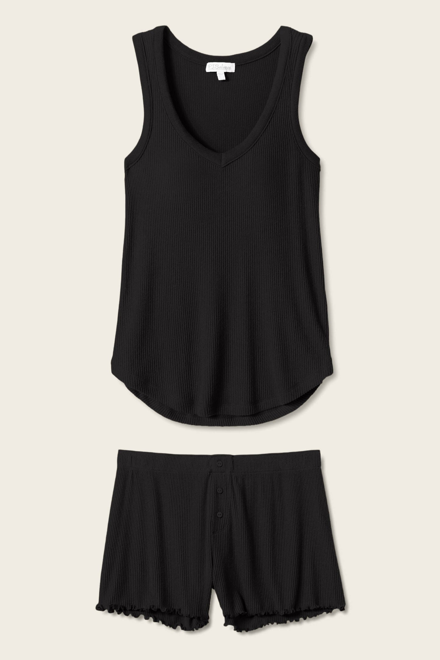 Textured Essentials Black Short PJ Set