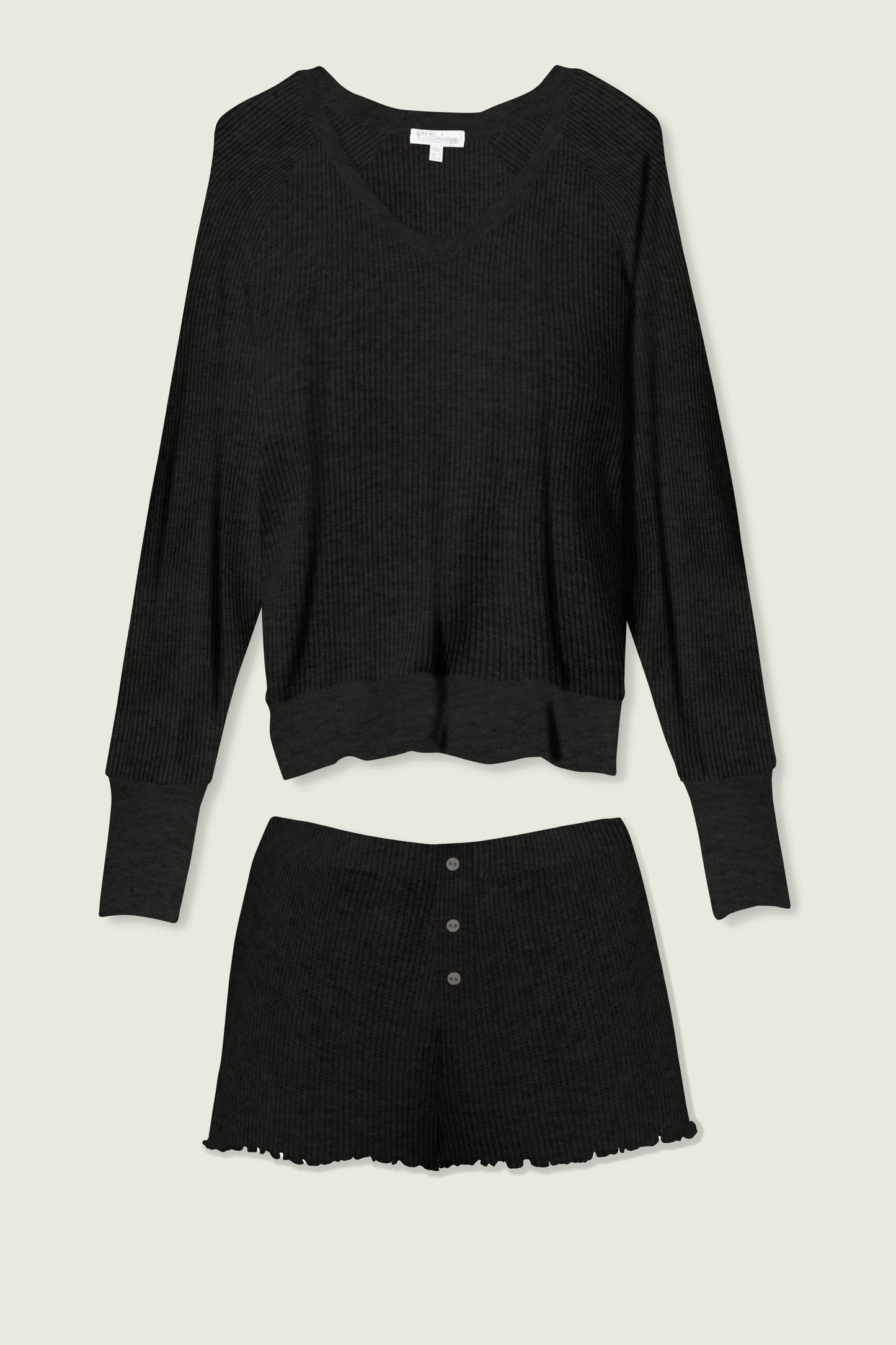 Textured Essentials Black Short Lounge Set