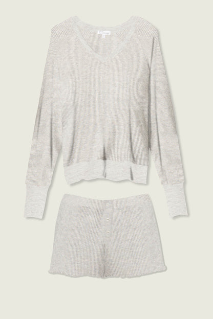 Textured Essentials Heather Grey Short Lounge Set