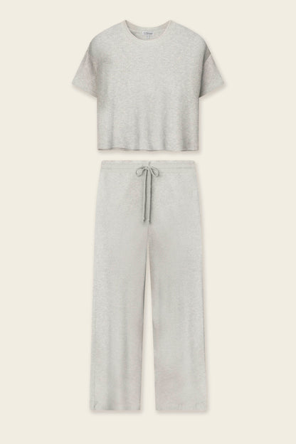 Textured Essentials Heather Grey Long Lounge Set