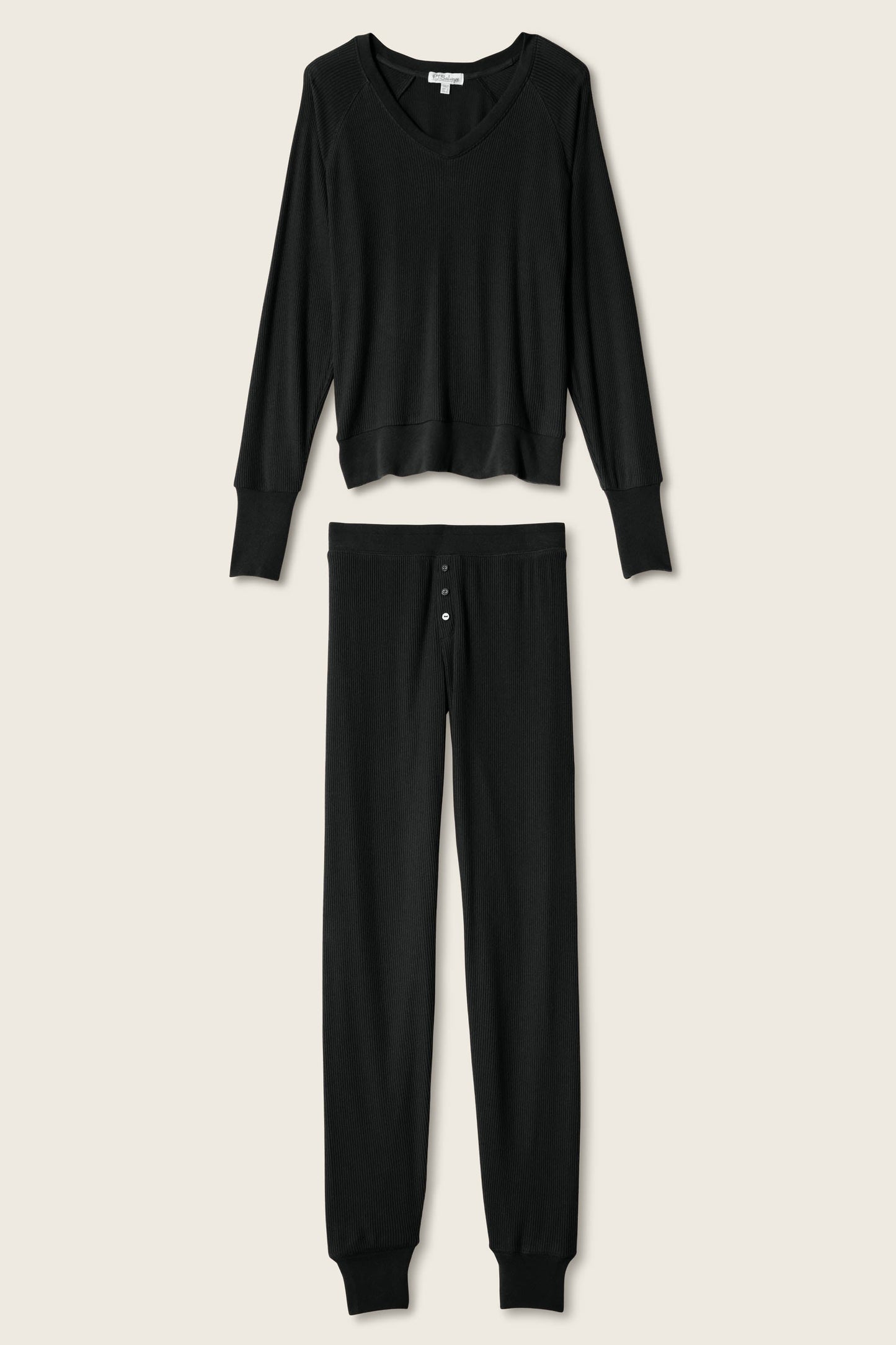 Textured Essentials Black Long PJ Set