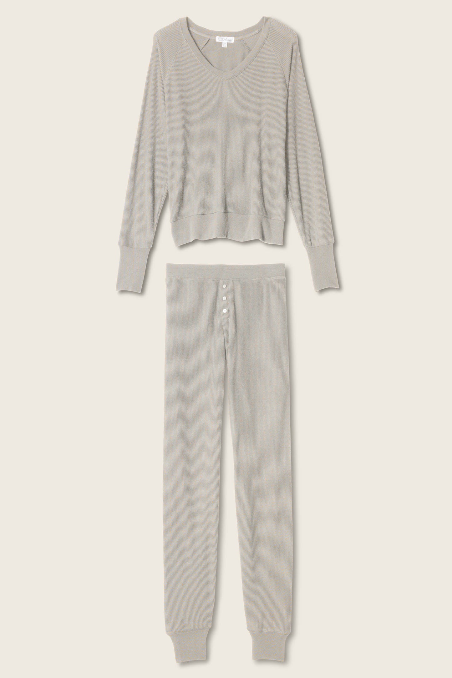 Textured Essentials Heather Grey Long PJ Set