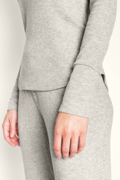 Textured Essentials Heather Grey Long PJ Set