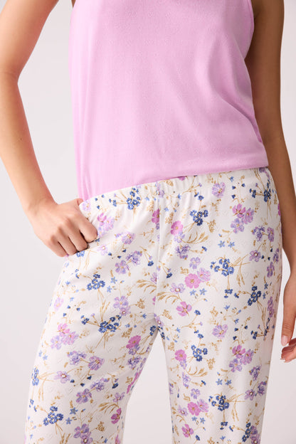 More Amour Floral Pointelle Banded Pants