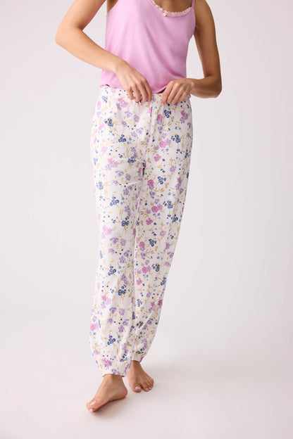 More Amour Floral Pointelle Banded Pants