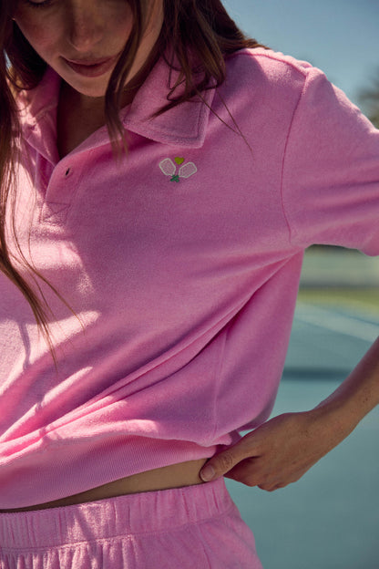 Happiest On The Court Pickleball Vintage Terry Polo Top