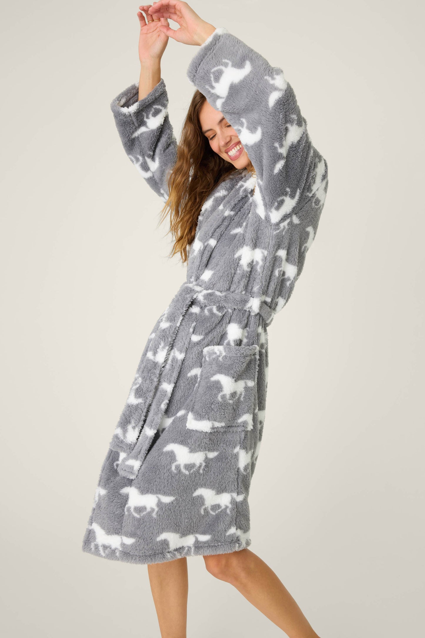Let's Get Cozy Plush Horse Print Robe