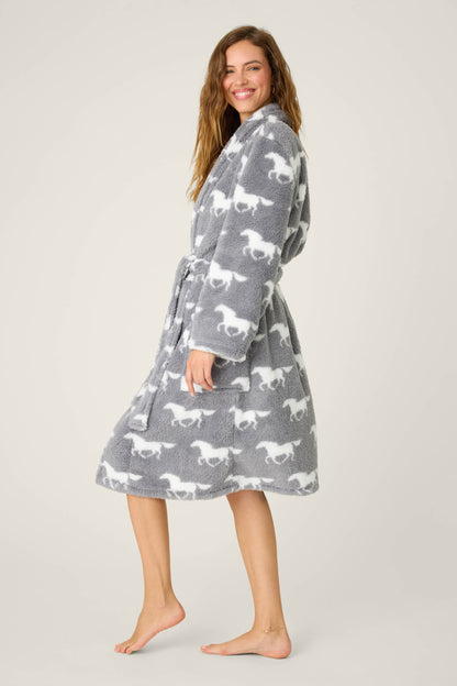 Let's Get Cozy Plush Horse Print Robe