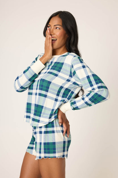 Cozy Life Plaid Velour Thermal Long Sleeve Top