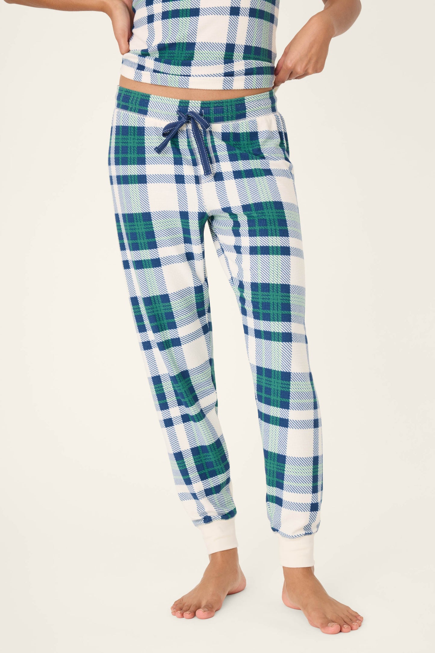 Cozy Life Plaid Thermal Velour Banded Pants