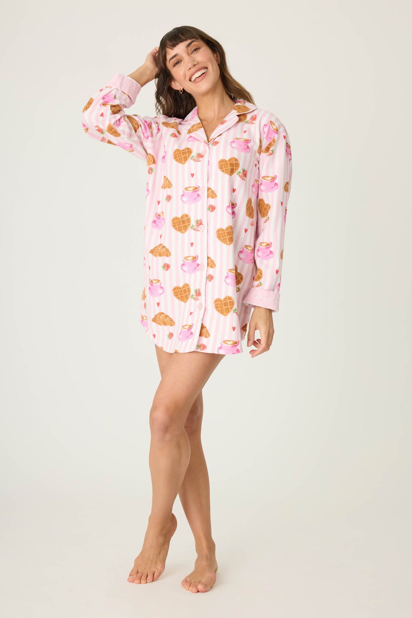 Brunch Club Breakfast Print Flannel Nightshirt