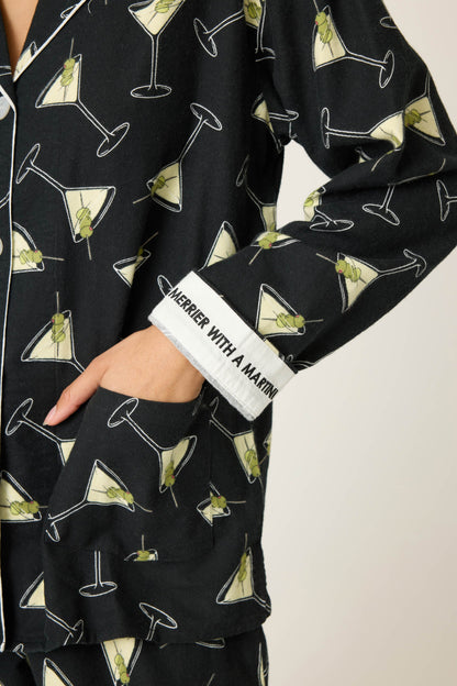 Merrier With A Martini 3-Piece Flannel PJ Set