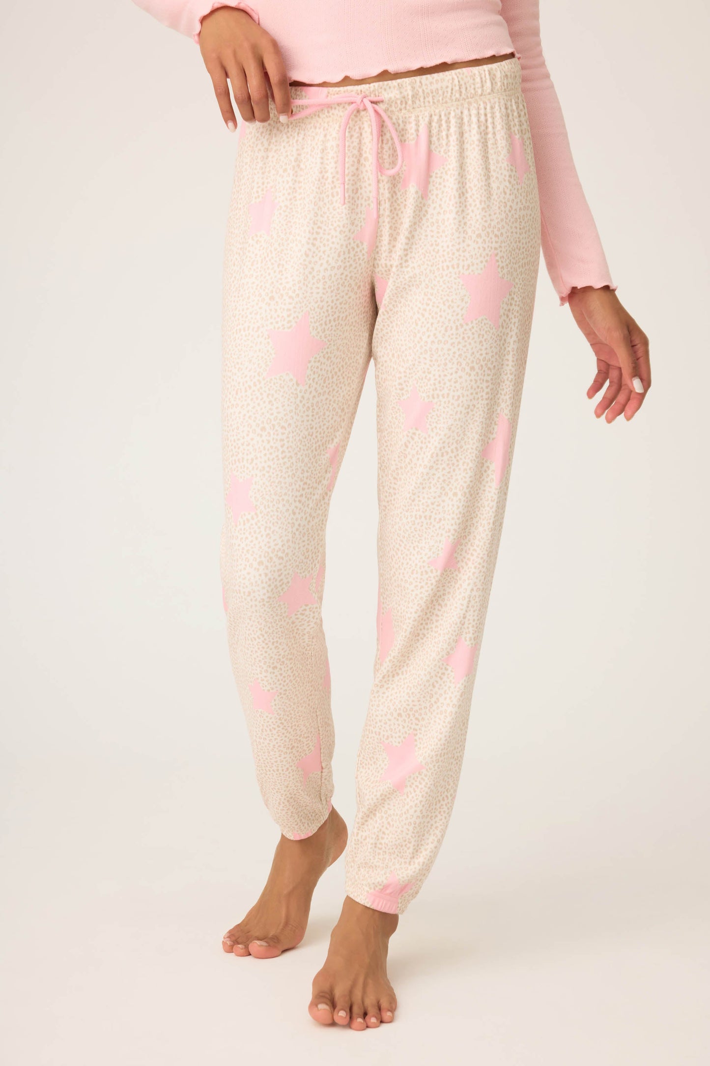 Stay Wild Leopard & Star Print Pointelle Banded Pants