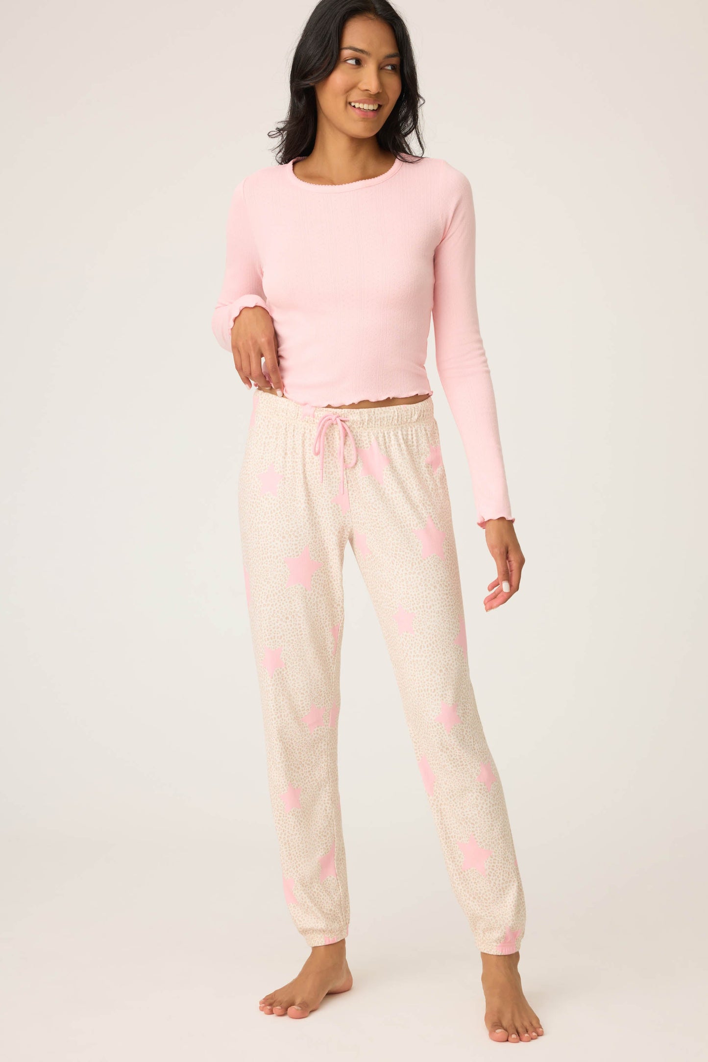 Stay Wild Leopard & Star Print Pointelle Banded Pants