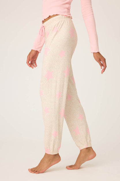 Stay Wild Leopard & Star Print Pointelle Banded Pants