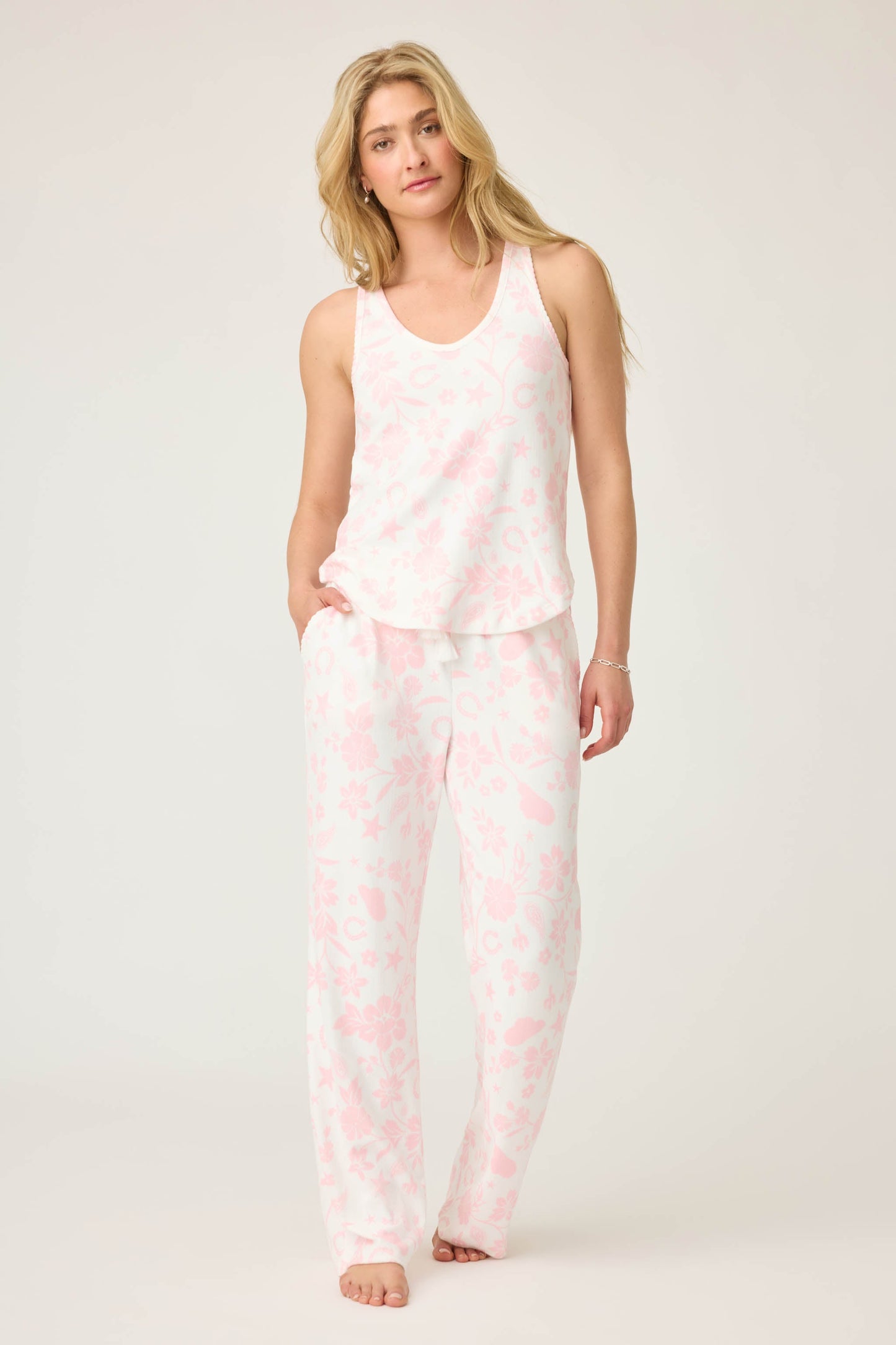 Wild Flower Western Print Pointelle Fitted Tank Top