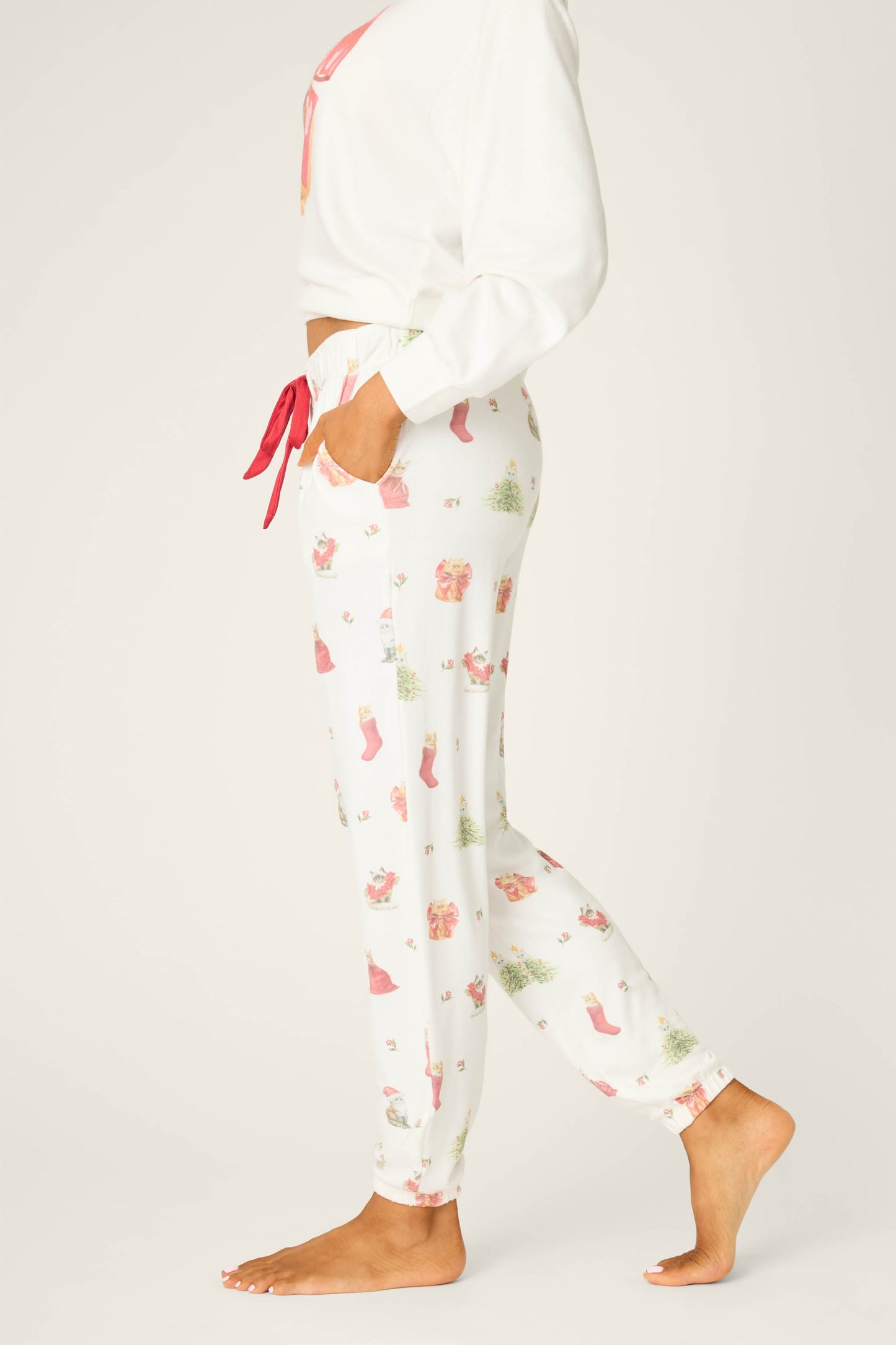 Feline Festive Cat Print Banded Pants
