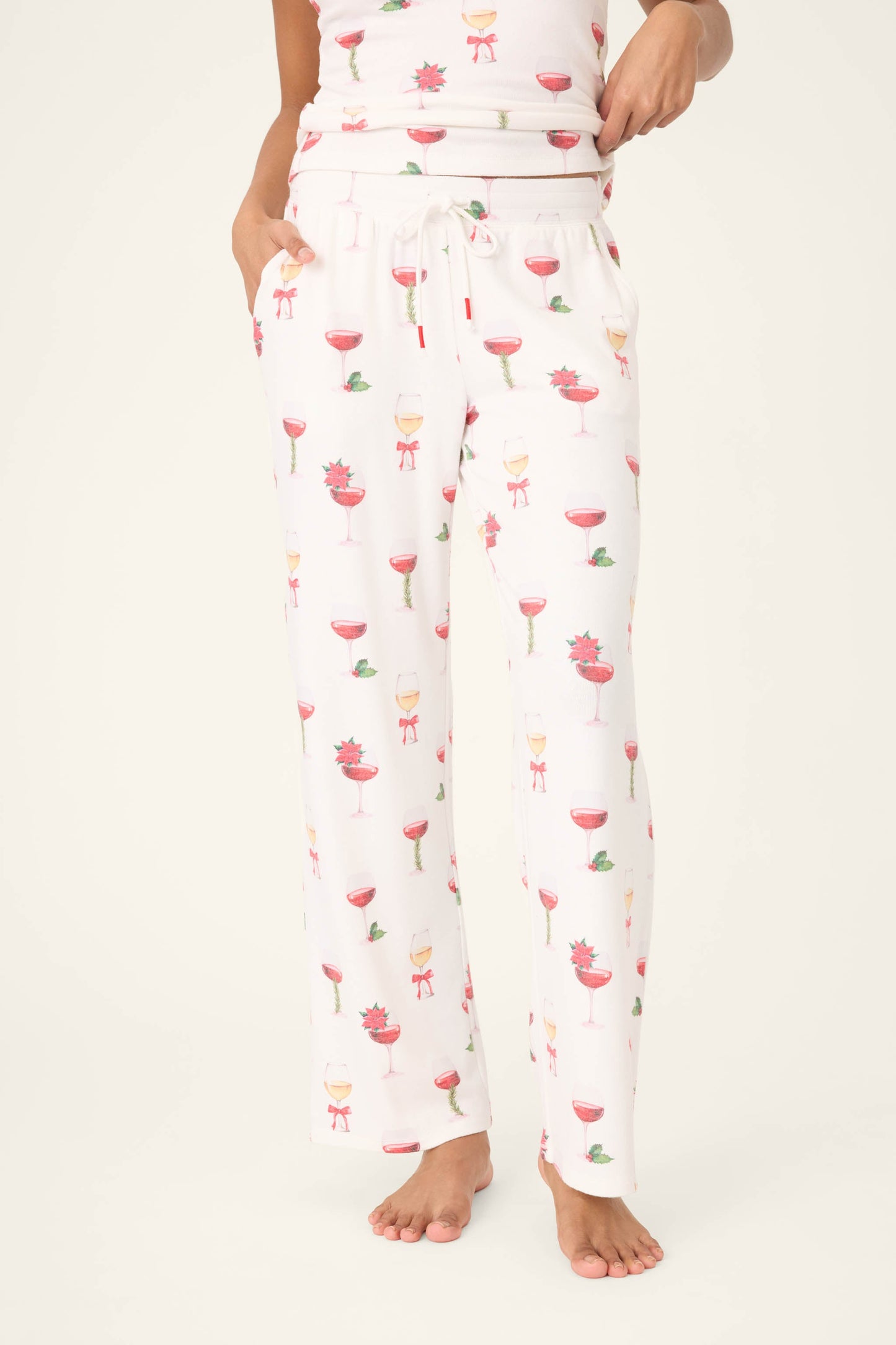 Let's Get Toasty Holiday Wine Print Open Leg Pants