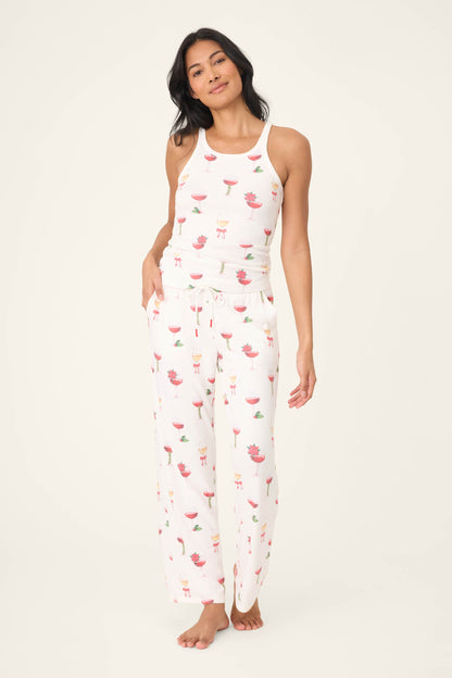 Let's Get Toasty Holiday Wine Print Open Leg Pants