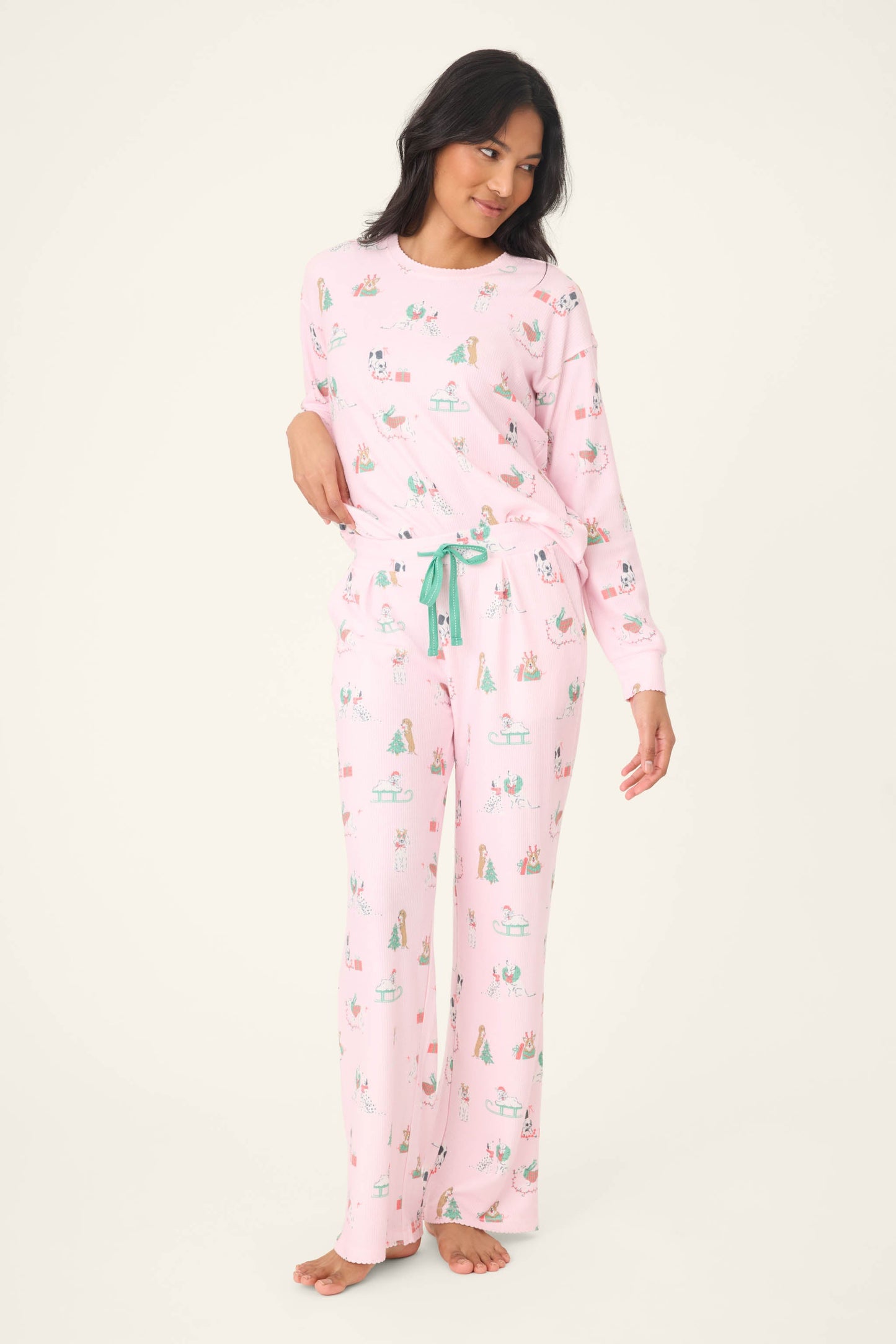 Peace & Pawlidays Dog Print Open Leg Pants
