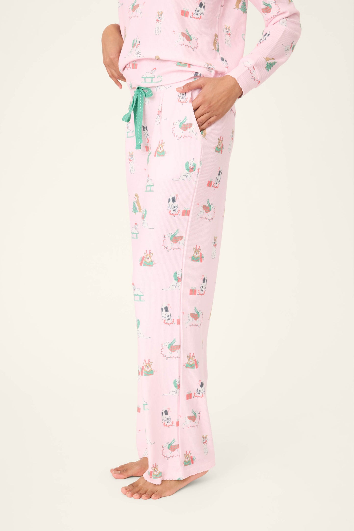 Peace & Pawlidays Dog Print Open Leg Pants