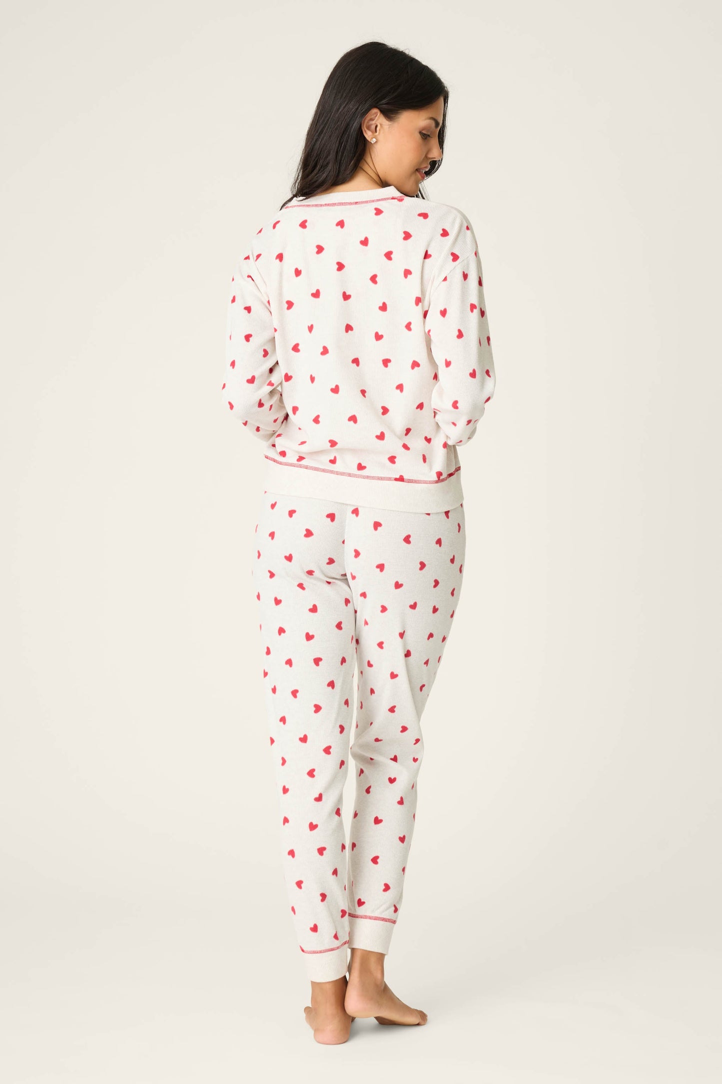 4-Piece Heart Print Waffle Lounge Set