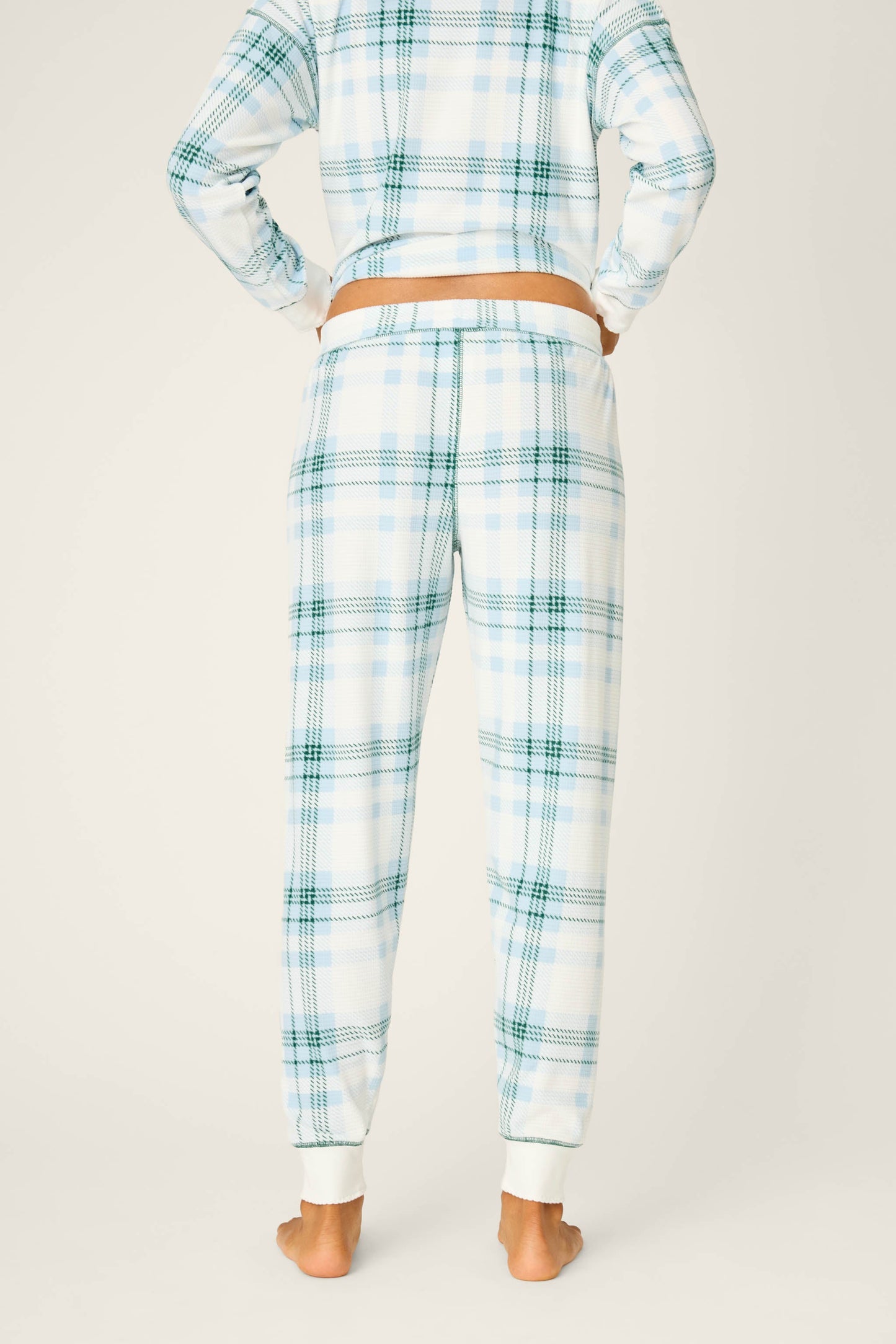 Green Plaid Thermal Velour Banded Pants