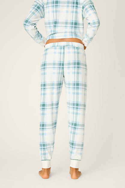 Green Plaid Thermal Velour Banded Pants