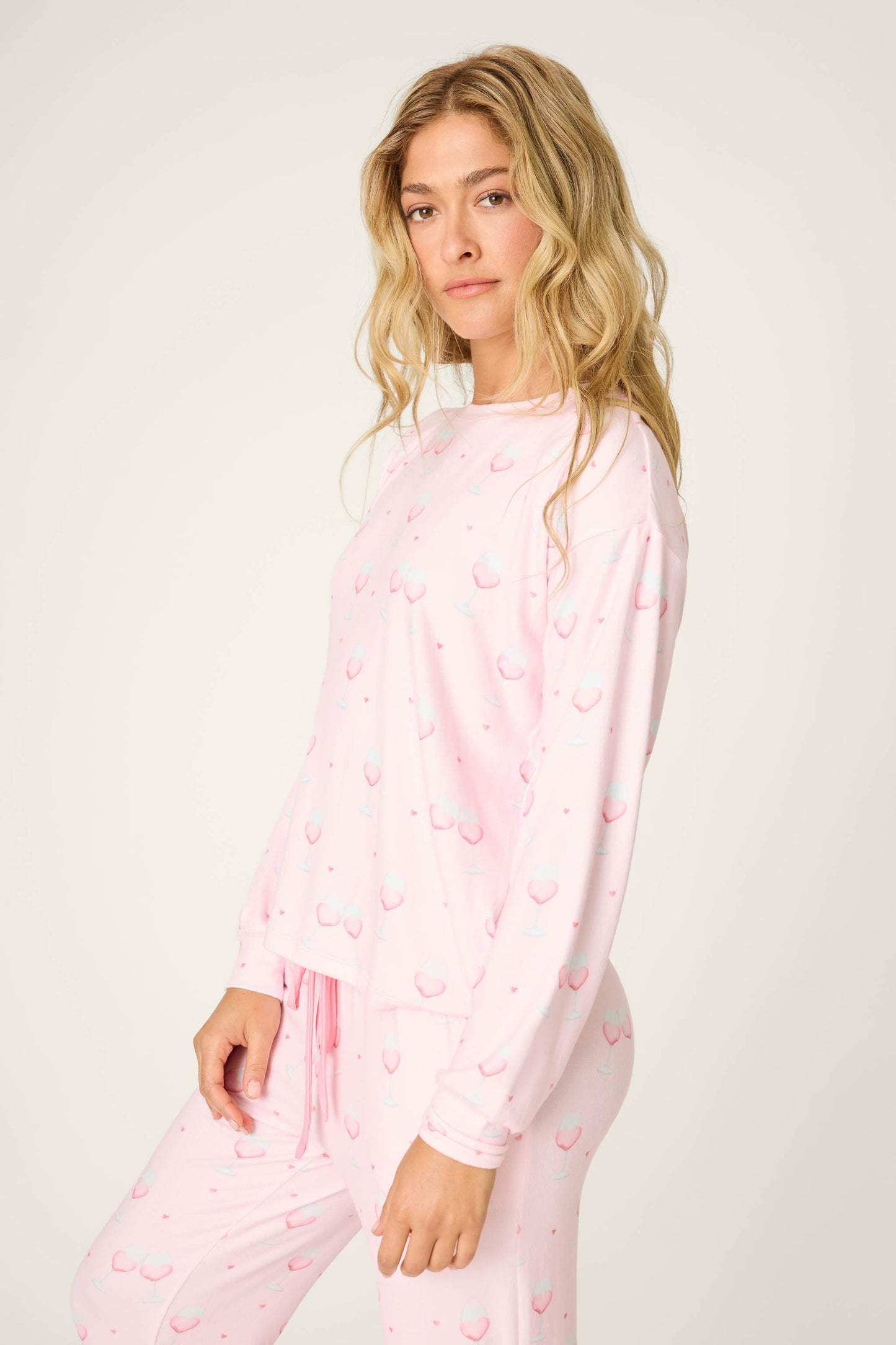 Happy Hour Wine Glass Print Long Sleeve Top