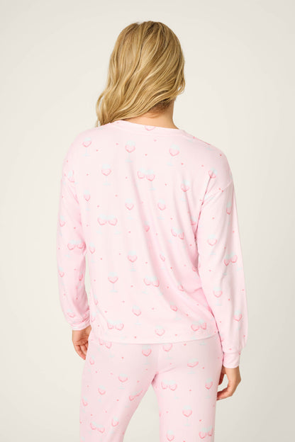 Happy Hour Wine Glass Print Long Sleeve Top