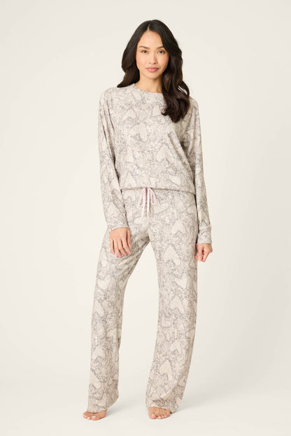 Snakeskin Heart Print Peachy PJ Set
