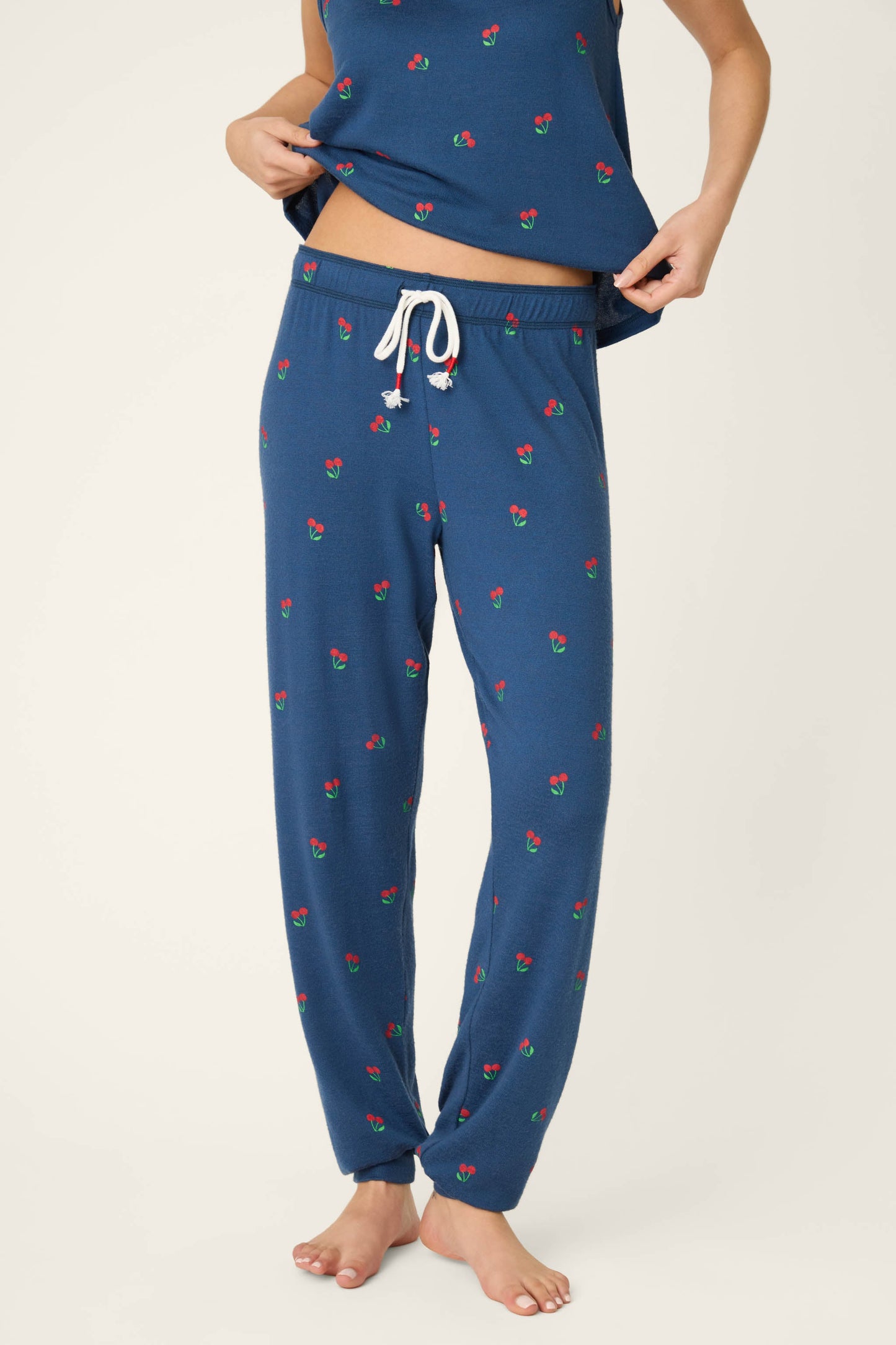 Star Spangled True Navy Cherry Print Banded Pants