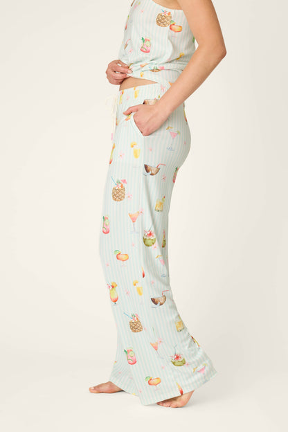 It's Five O'clock Somewhere Cocktail Print Open Leg Pants