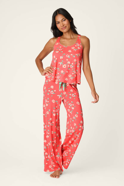 Siesta Dreams Dark Coral Floral Print Long PJ Set