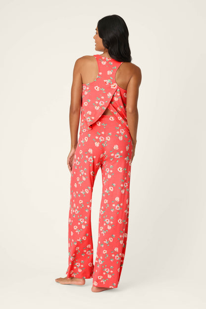 Siesta Dreams Dark Coral Floral Print Long PJ Set