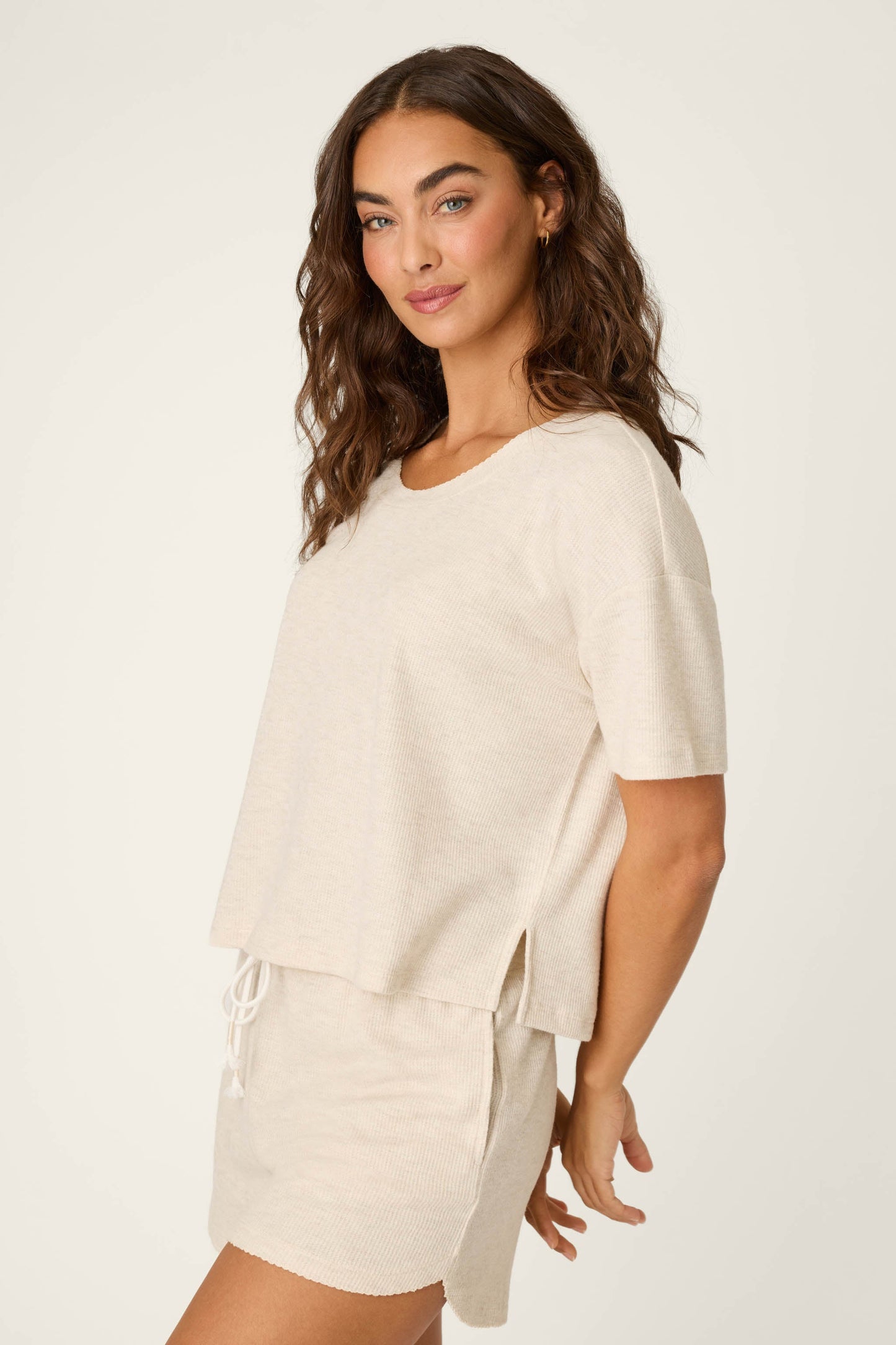 Weekend Waffles Light Oatmeal Short Sleeve Top