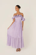 Rhea Off-Shoulder Ruffle Trim Maxi Dress