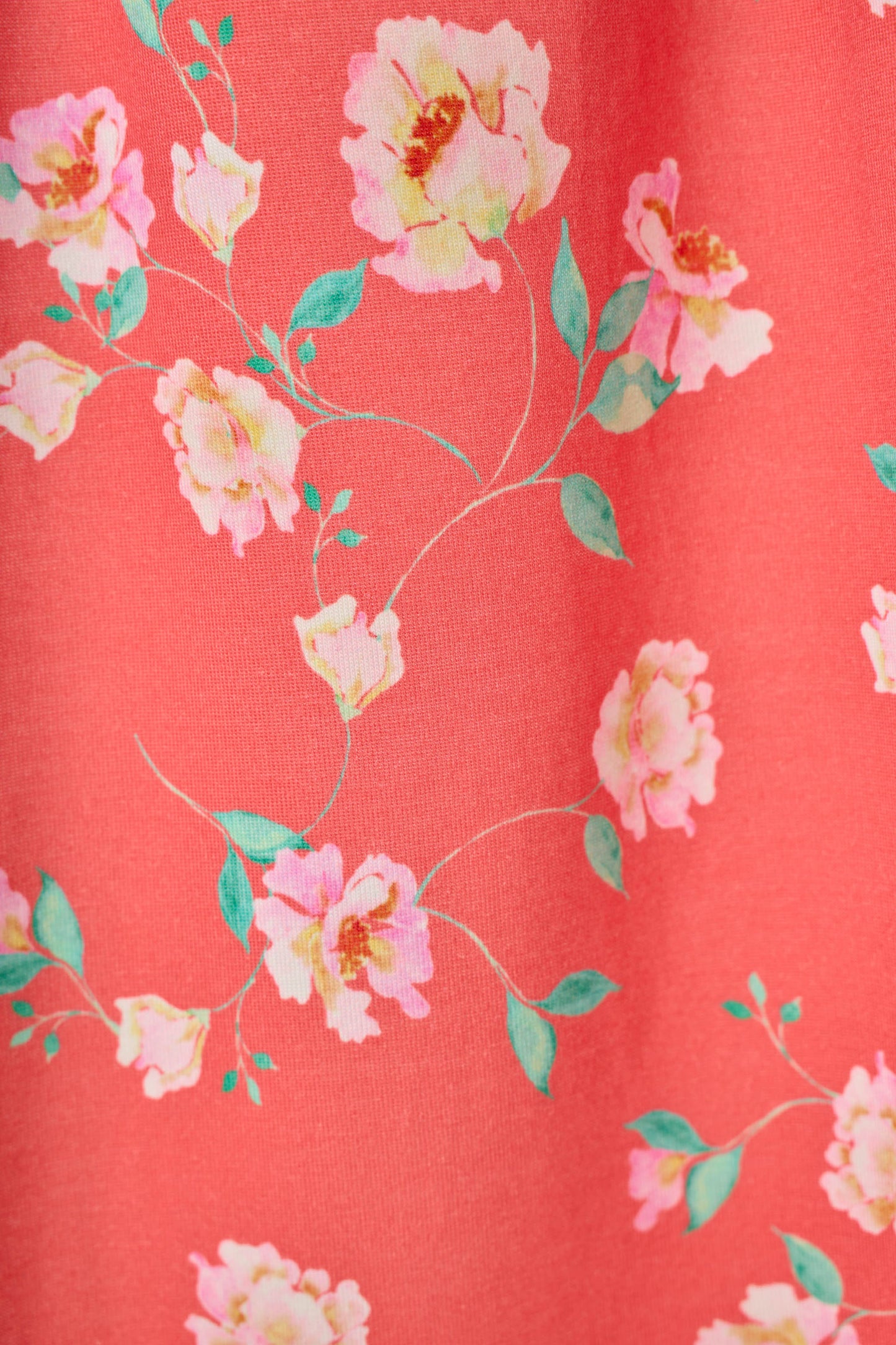 Siesta Dreams Dark Coral Floral Print Short Sleeve Top